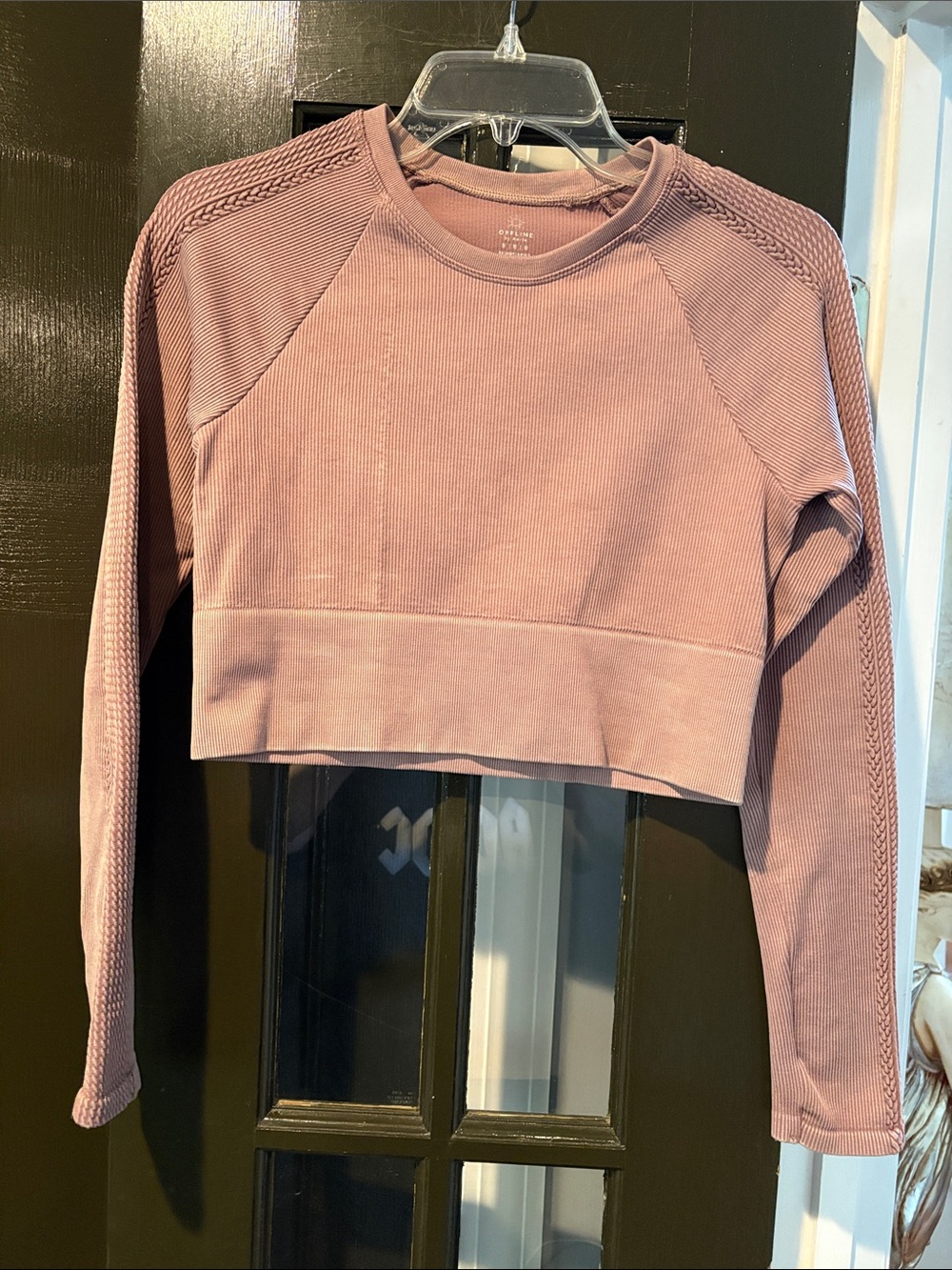 aerie Cropped Long-Sleeve Top in Dusty Rose